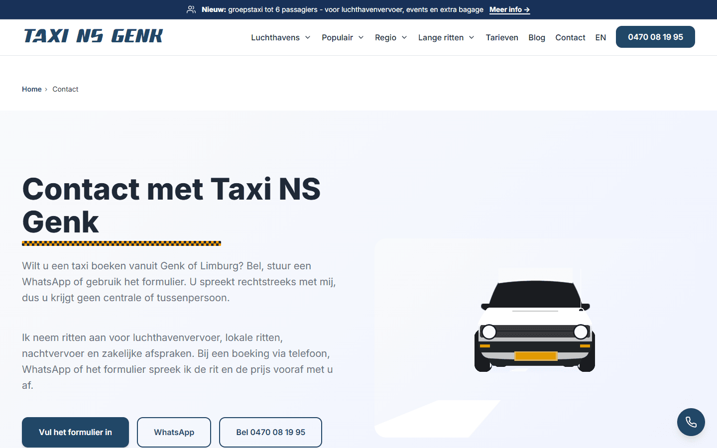 Taxi NS Genk: De contact- en boekingspagina.
