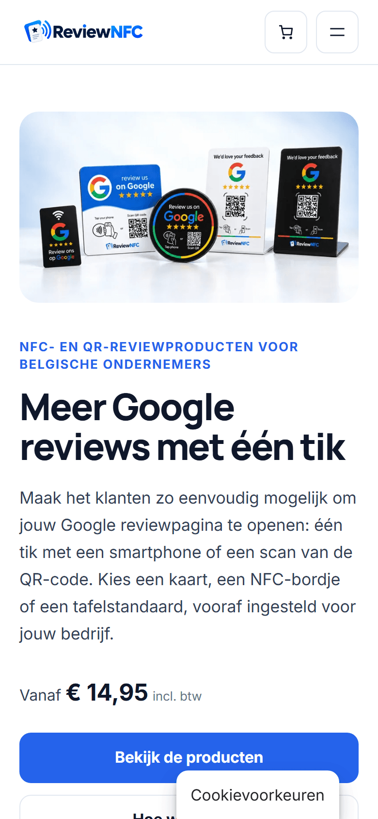 ReviewNFC: homepage op een telefoon
