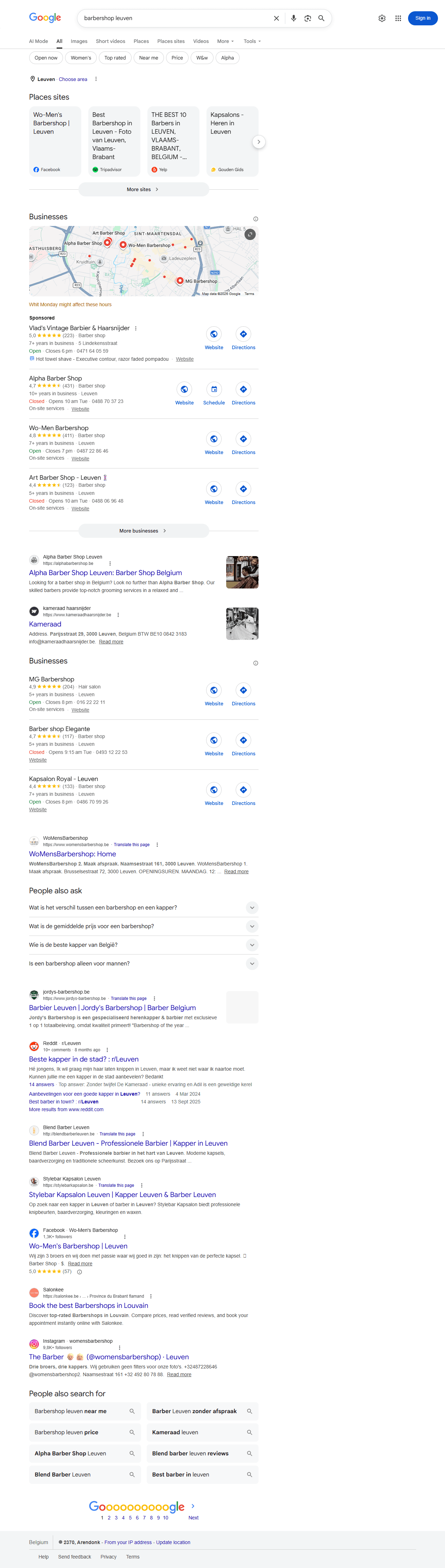 Google zoekresultaat voor 'barbershop leuven'