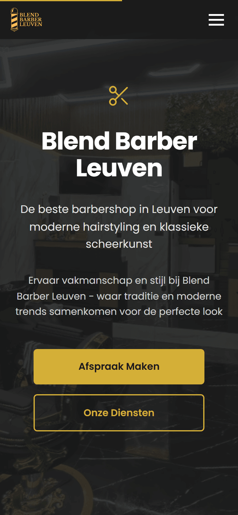 Blend Barber Leuven: homepage op een telefoon