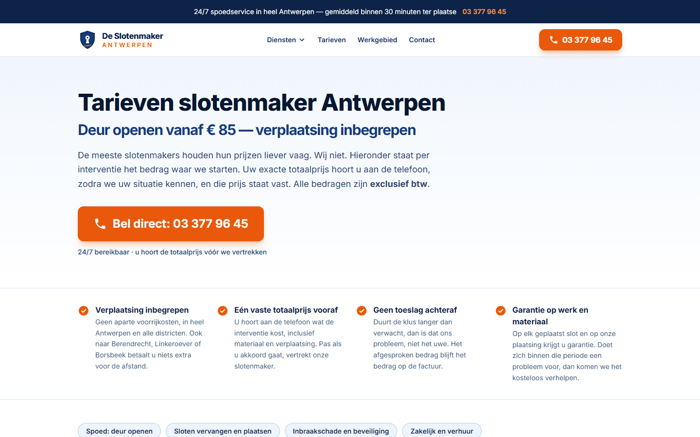 De Slotenmaker Antwerpen: The rates page.