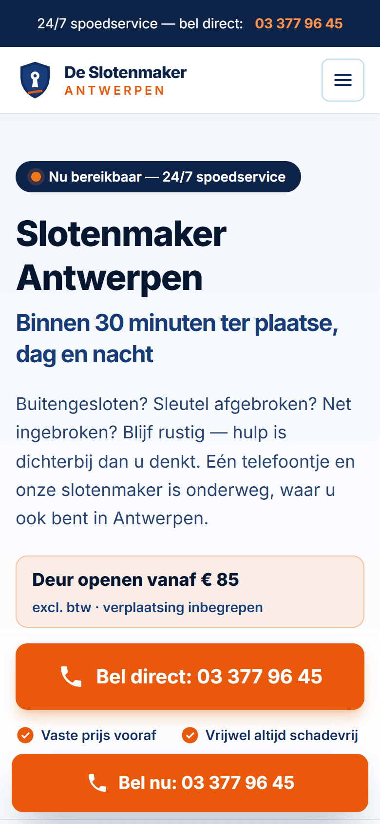 De Slotenmaker Antwerpen: homepage on a phone