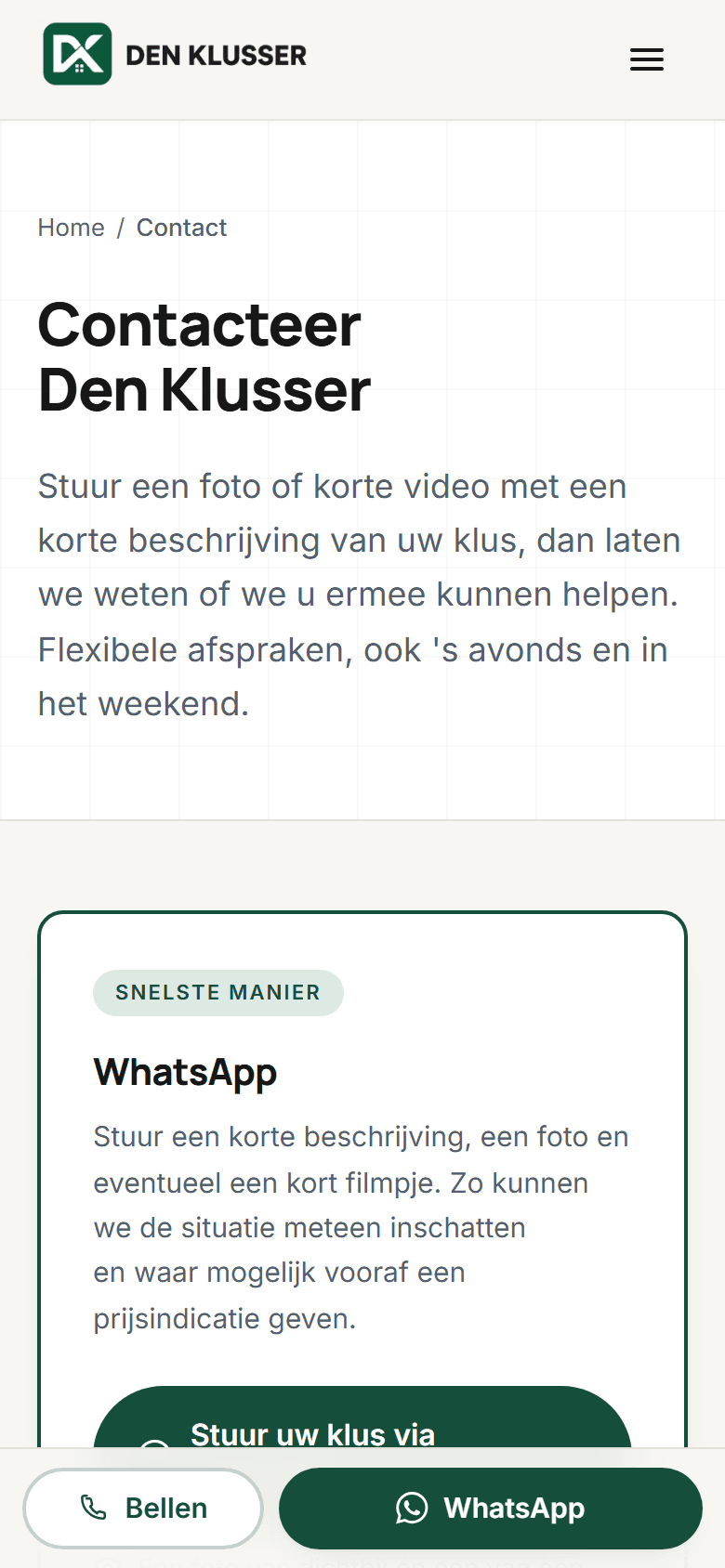 Den Klusser: Contact