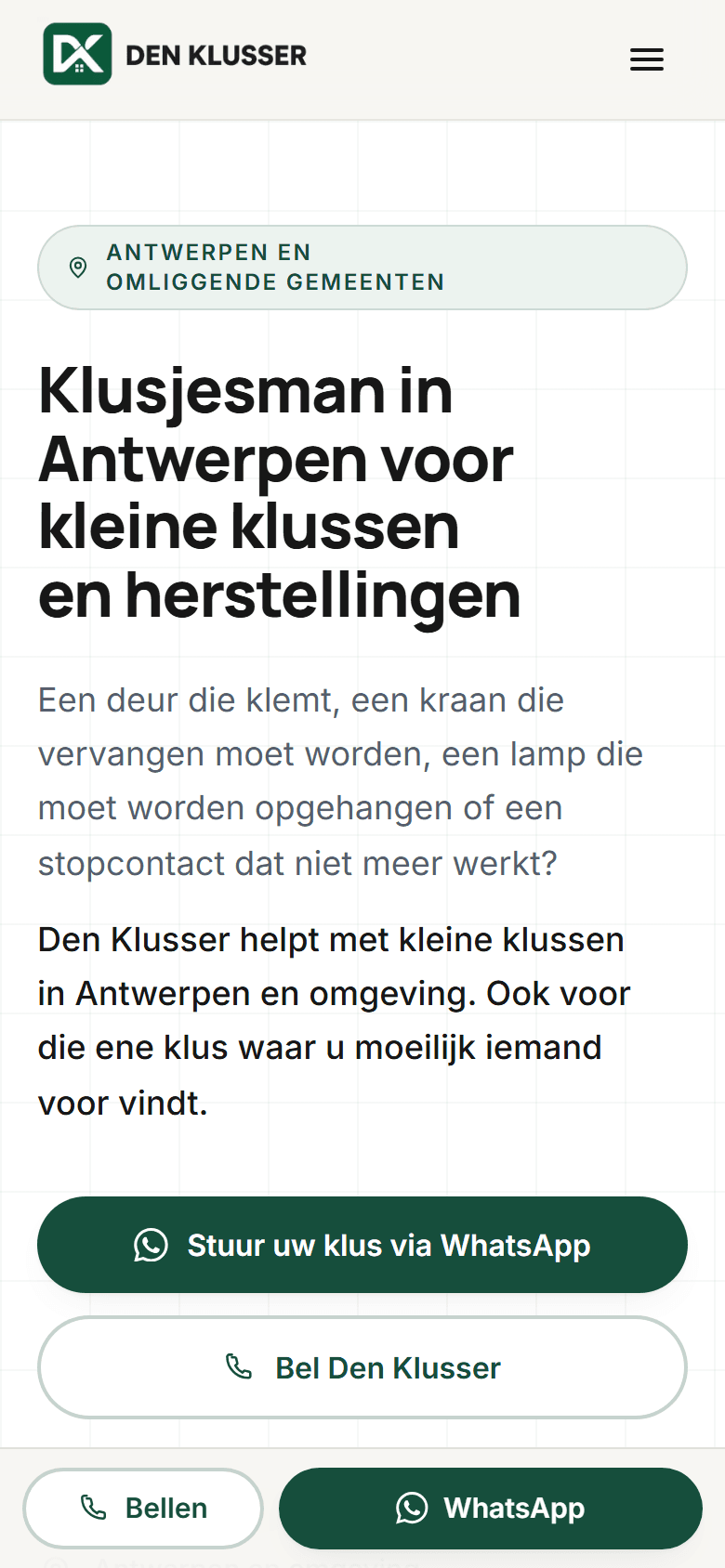 Den Klusser: homepage on a phone