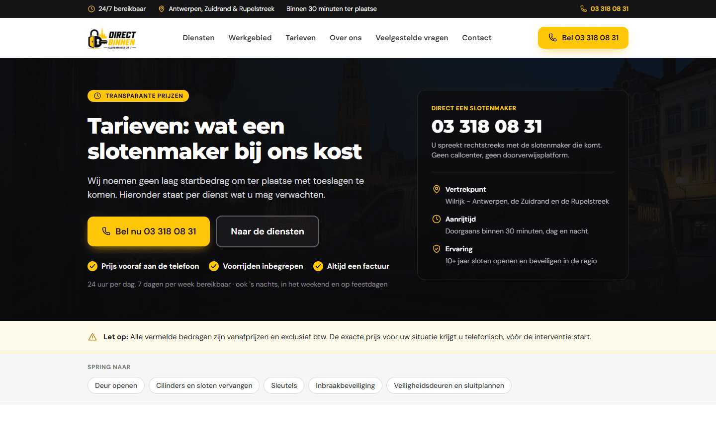 Direct Binnen: De tarievenpagina.