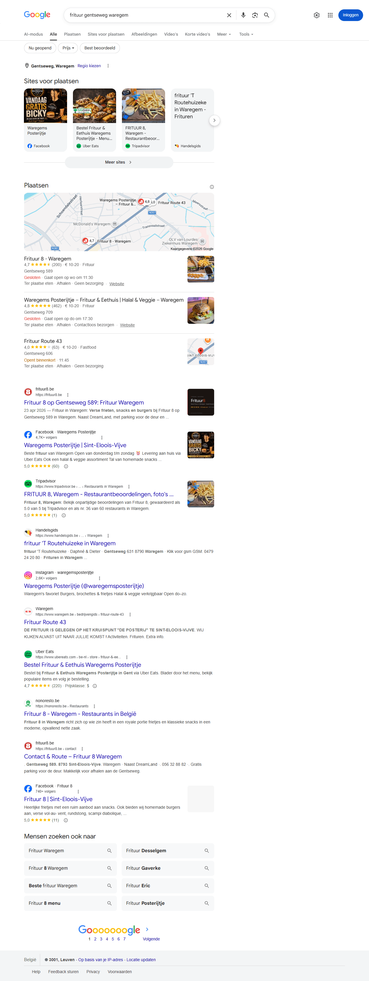 Google zoekresultaat voor 'frituur gentseweg waregem'