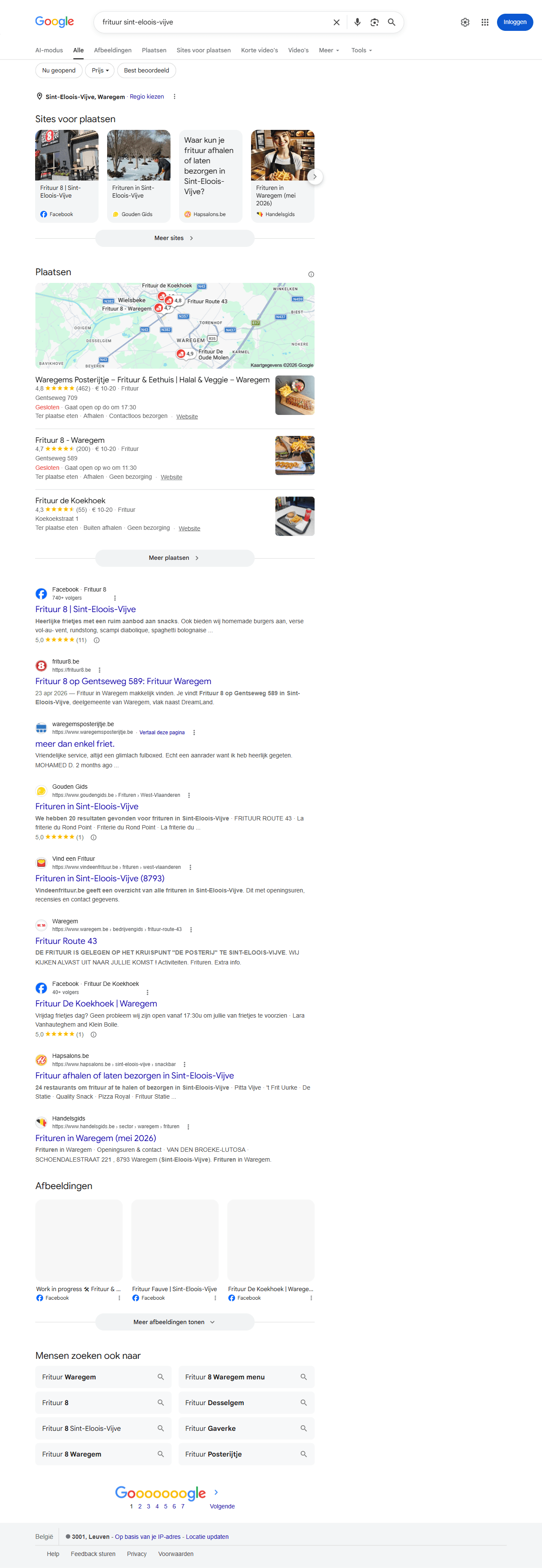 Google zoekresultaat voor 'frituur sint-eloois-vijve'