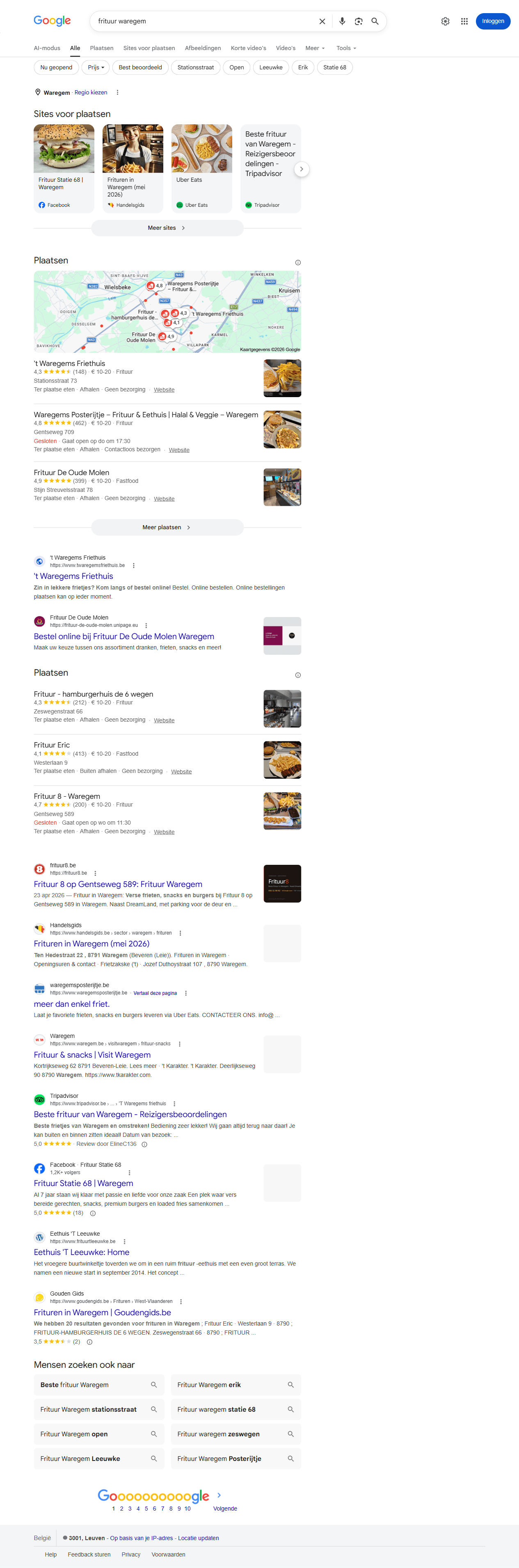 Google zoekresultaat voor 'frituur waregem'