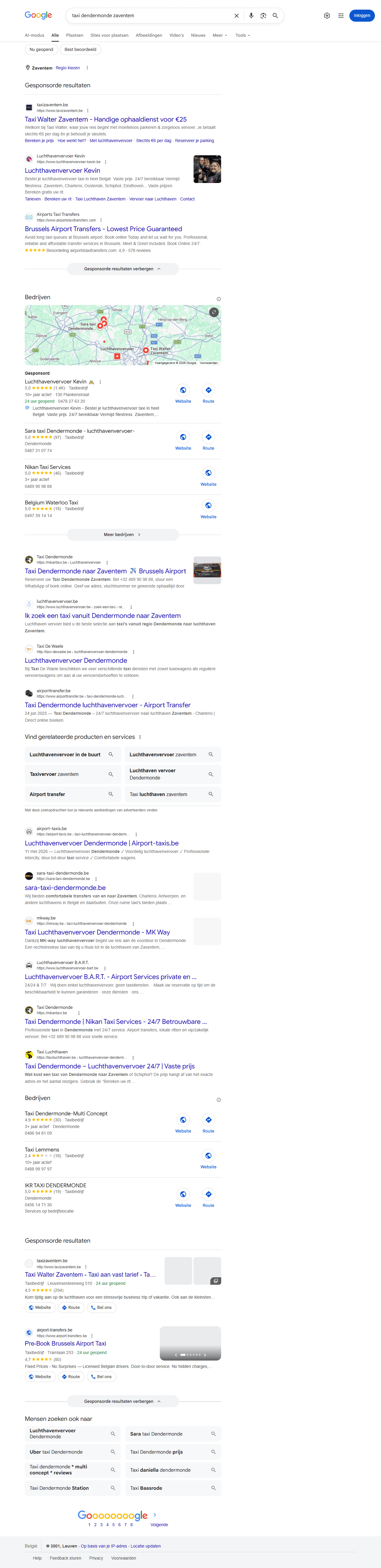 Google zoekresultaat voor 'taxi dendermonde zaventem'