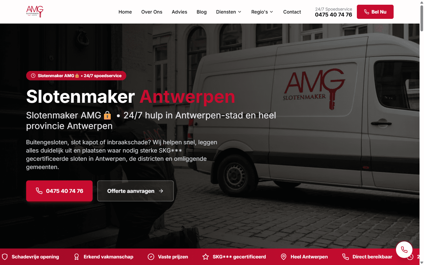 Slotenmaker AMG homepagina — desktop