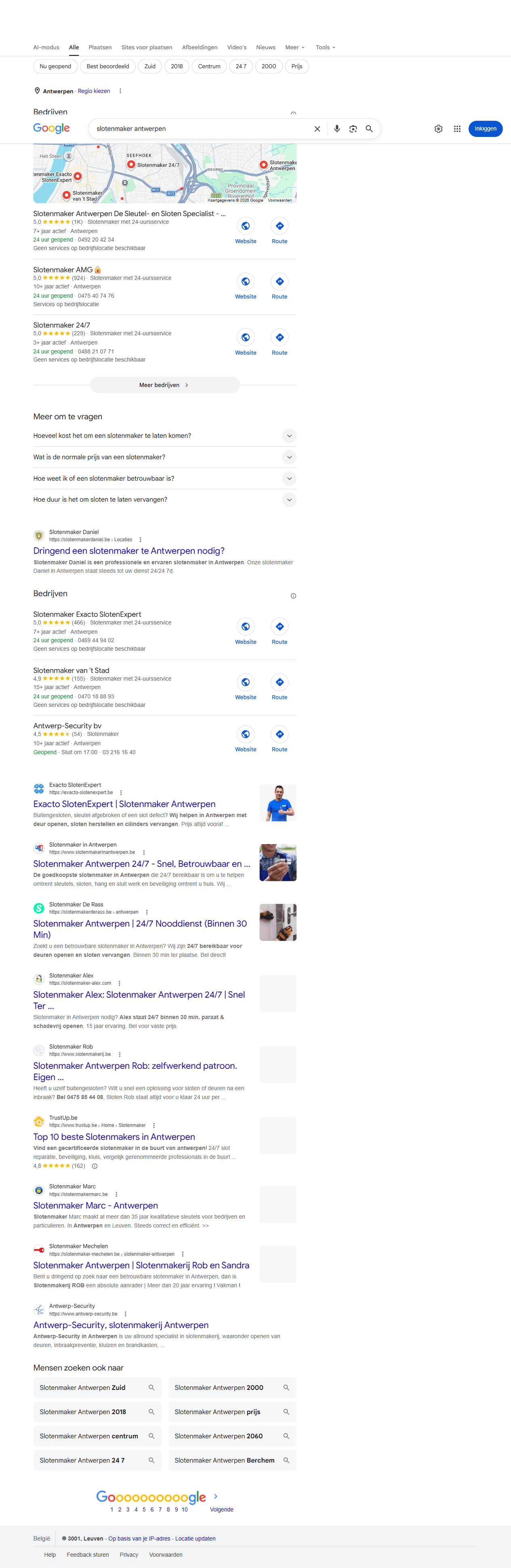 Google zoekresultaat voor 'slotenmaker antwerpen'