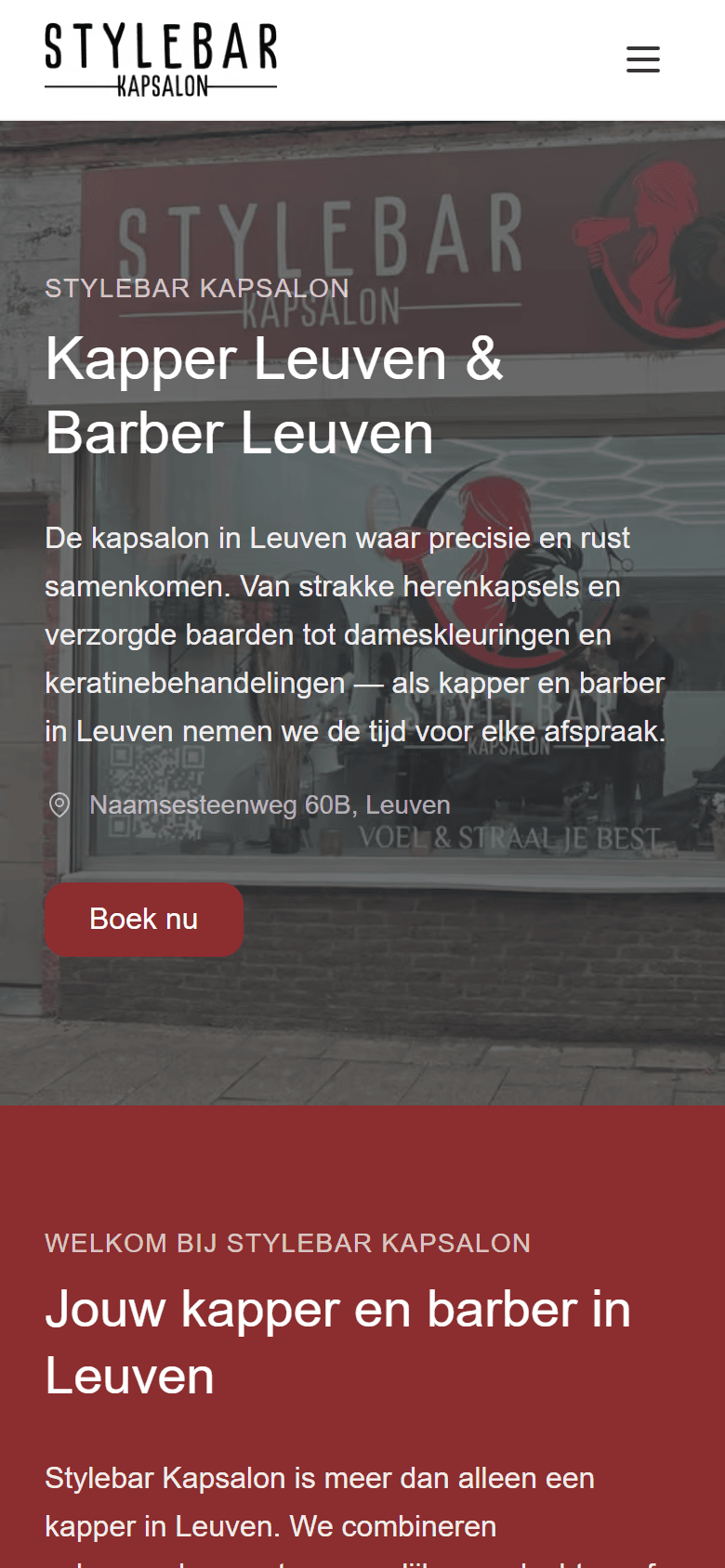 Stylebar Kapsalon: homepage op een telefoon
