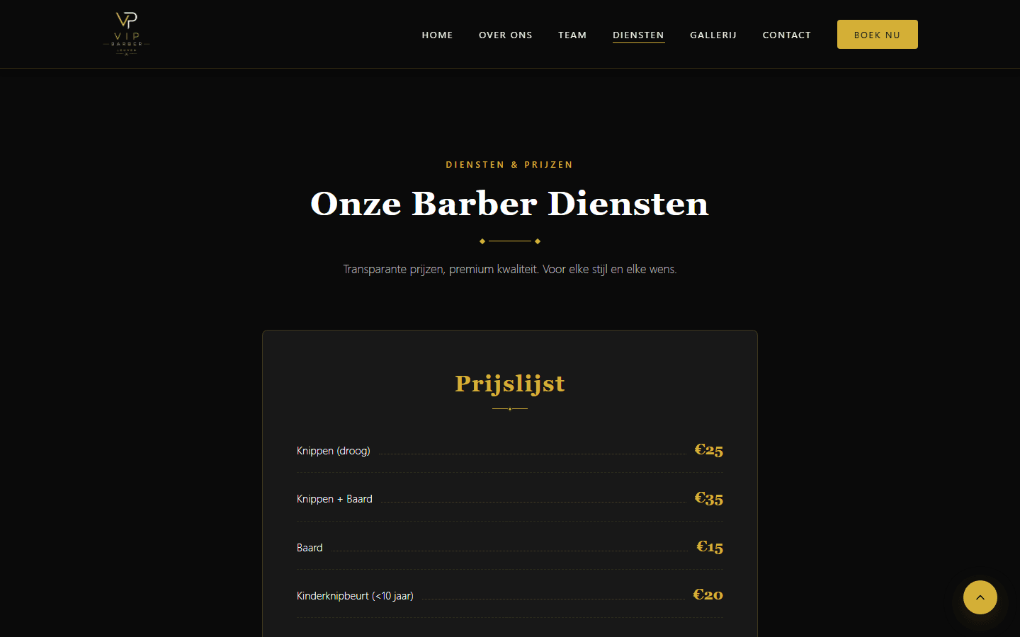 VIP Barber Leuven: The price list.