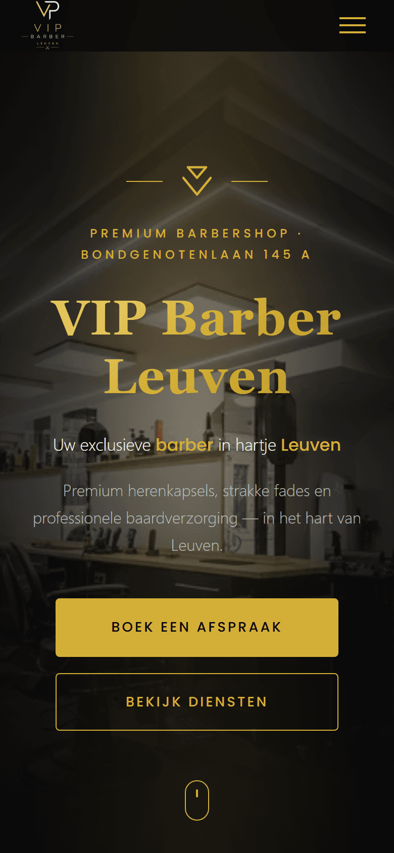 VIP Barber Leuven: homepage on a phone